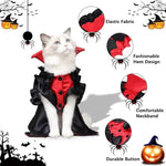 Load image into Gallery viewer, White cat wearing a black and red vampire cape costume with elastic fabric and comfortable neckband for Halloween cosplay.