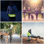 Load image into Gallery viewer, Lifestyle images of people using reflective hands-free dog leash during night runs, group walks, biking, and hiking with pets.