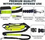 Load image into Gallery viewer, Close-up of yellow hands-free dog leash with reinforced stitching, reflective safety features, and secure metal clasp for durability.