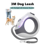 Load image into Gallery viewer, Ring-shaped retractable dog leash with built-in LED light for safe nighttime walks, showing leash and a dog on a walk.