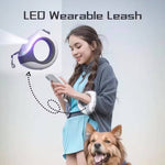 Load image into Gallery viewer, Woman using a ring-shaped retractable pet leash with built-in LED light for nighttime dog walking outdoors