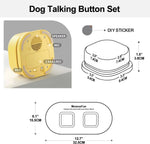 Load image into Gallery viewer, Yellow dog talking button with labeled parts and dimensions, showing mic, speaker, and record button for pet communication training.