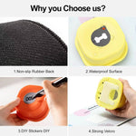 Load image into Gallery viewer, Detailed features of pet talking buttons including waterproof surface, DIY stickers, and strong velcro for secure pet training use.