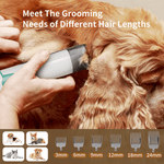 Load image into Gallery viewer, 7-in-1 pet grooming vacuum kit with adjustable clipper guards for different hair lengths from 3mm to 24mm, suitable for all pets.