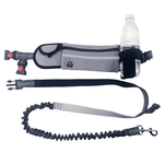 Load image into Gallery viewer, Gray hands-free dog leash with waist bag and bottle holder, ideal for pet owners who enjoy walking or running with their dogs.