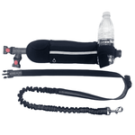 Load image into Gallery viewer, Black hands-free dog leash with waist pack and water bottle holder, offering convenience and control for active pet owners.
