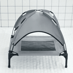 Load image into Gallery viewer, Gray outdoor pet tent bed with breathable mesh center and elevated frame, ideal for summer shade and airflow for dogs or cats.