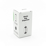 Load image into Gallery viewer, White box packaging of portable waste bag dispenser for dog poop bags with clip attachment shown on front and sides
