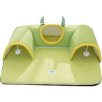 Load image into Gallery viewer, Breathable green cat tunnel bed with dual hideouts and playful hanging balls for cats to rest and play comfortably