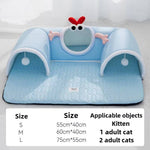 Load image into Gallery viewer, Breathable blue cat tunnel bed with playful crab design, perfect for kittens and adult cats to hide and sleep comfortably.