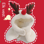 Load image into Gallery viewer, White fleece elk vest with brown antlers and red nose pet holiday costume for small to large cats and dogs
