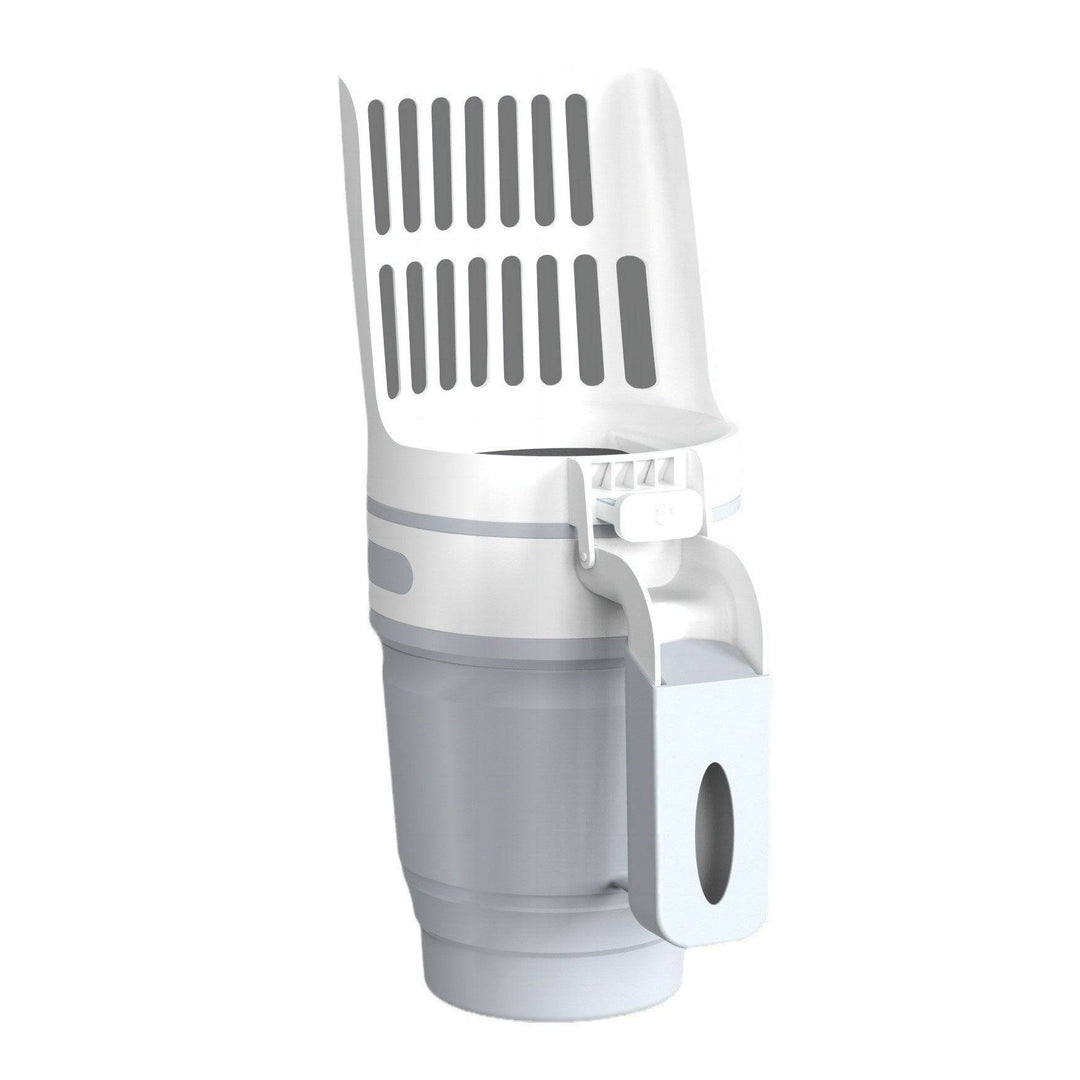 Wide cat litter scoop with refill bags attached, designed for easy self-cleaning litter bin use and efficient waste removal