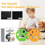 Reusable green and orange paw-shaped pet hair removers for laundry with before and after lint cleaning demonstration