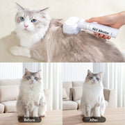 Handheld pet disposable foam lint brush grooming a fluffy white and grey cat removing loose fur before and after photos