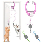 Load image into Gallery viewer, Battery powered pink interactive cat toy hanging on door with dangling mouse toys for indoor cats play and exercise.
