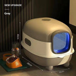 Load image into Gallery viewer, Oversized grey fully enclosed cat litter box with UV sterilization and easy-clean odor-free smart design

