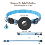 Load image into Gallery viewer, Blue adjustable reflective pet collar with bell and Airtag pocket for cats and small dogs like Chihuahua
