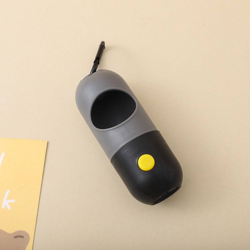Compact LED light pet waste bag dispenser with clip, designed for easy carrying and quick access to dog and cat poop bags.