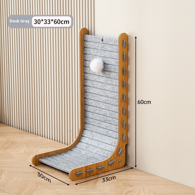 Vertical sisal cat scratch board with felt guard in dusk gray, measuring 30x33x60cm, mounted on wooden frame
