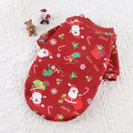 Load image into Gallery viewer, Red Christmas dog sweater with Santa Claus, candy canes, gifts, and holiday decorations for small to large dogs.
