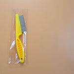 Load image into Gallery viewer, Yellow pet grooming flea comb in clear plastic wrap, fine tooth stainless steel comb for flea and tangle removal.