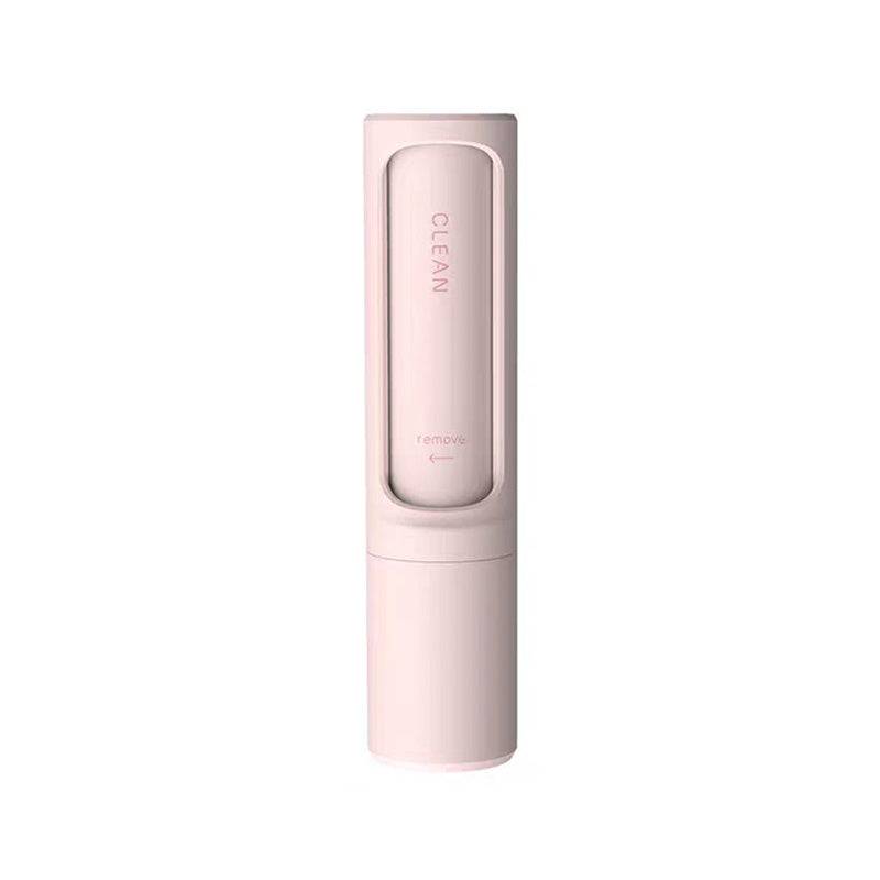 Pink 2-in-1 Pet Hair Remover Brush with self-cleaning lint roller. Ideal for removing pet hair from clothing and upholstery.