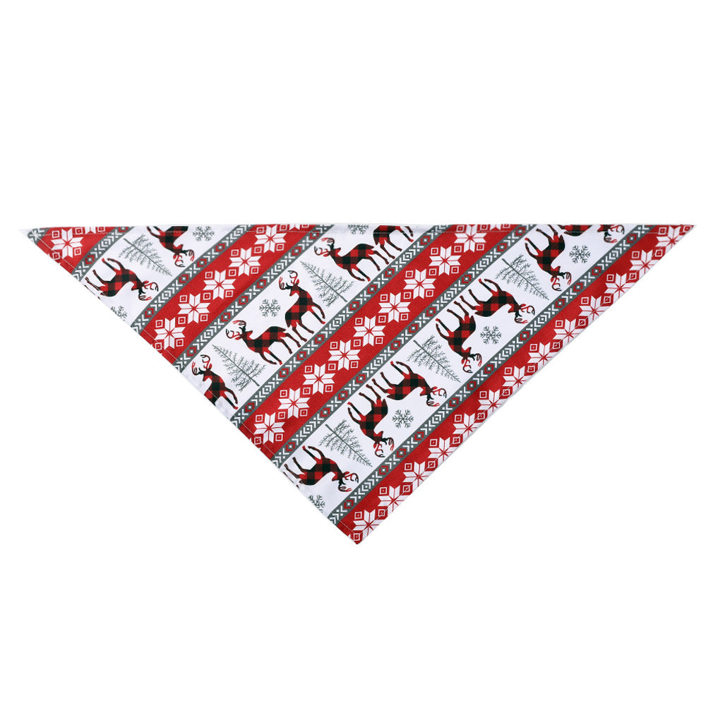 Christmas dog bandana with red and white reindeer and snowflake pattern, festive pet triangle scarf bib towel