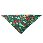 Load image into Gallery viewer, Christmas-themed dog bandana with festive patterns including snowflakes, stars, mittens, and ornaments on a green background.
