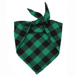 Load image into Gallery viewer, Green and black checkered triangular pet bandana scarf tied in a knot, festive accessory for dogs and cats.
