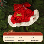 Load image into Gallery viewer, Red and white winter wool pet scarf with bow and gold detail, designed for cats and dogs in small and medium sizes.
