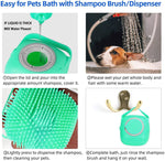 Load image into Gallery viewer, Pet shampoo massager brush with soft silicone bristles dispensing shampoo for gentle pet grooming during bath time.
