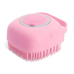 Load image into Gallery viewer, Pink pet shampoo massager brush with soft silicone bristles for gentle grooming and relaxing bath time.

