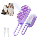 Load image into Gallery viewer, Purple cat steam brush grooming tool with USB charging cable and 360-degree rotating handle for cats and dogs
