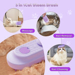 Load image into Gallery viewer, Purple 3-in-1 cat steam brush grooming tool for massage, hair removal, and hair cleaning on cats
