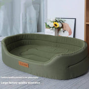 Olive green four seasons pet bed with raised edges and cushioned anti-bite mattress for dogs and cats