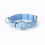 Load image into Gallery viewer, Blue adjustable leather pet collar with protective Airtag cover for tracking cats and dogs, anti-lost design.

