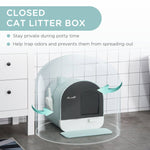 Load image into Gallery viewer, Enclosed cat litter box with lid, tray, and scoop designed for privacy and odor control in a modern bathroom setting.
