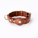 Load image into Gallery viewer, Adjustable leather pet collar with protective Airtag cover for cats and dogs, featuring durable buckle and D-ring.
