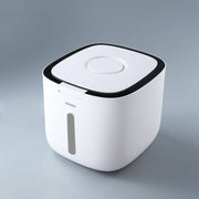 White sealed pet grain storage box with moistureproof design for keeping dog and cat food fresh