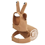 Brown polyester cat snail headdress Halloween costume with eye stalks and adjustable straps for pets.