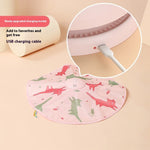 Load image into Gallery viewer, Rechargeable self-turntable cat teaser toy with feather necklace and USB charging cable included, featured on pink cat-patterned base.

