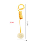 Load image into Gallery viewer, Yellow spring suction cat toy with soft rabbit fur ball for interactive play and exercise measuring 100 cm length
