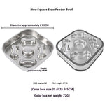 Load image into Gallery viewer, Square stainless steel slow feeder bowl with bone-shaped ridges to prevent choking and promote healthy eating for pets.
