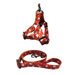 Load image into Gallery viewer, Christmas dog leash and adjustable chest harness set with holiday-themed polyester design for small to large dogs
