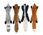 Set of four plush animal dog toys with soft fur designed for anti-bite molar chewing and teeth cleaning fun