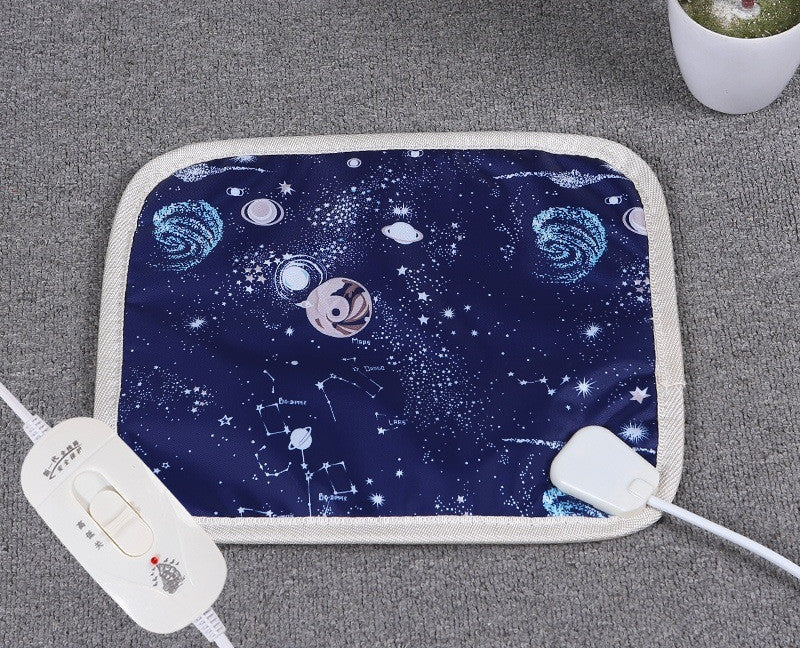 Electric heating blanket for pets with space design, featuring safe temperature control for kittens, puppies, and dogs.