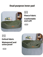 Load image into Gallery viewer, Stylish green pet bed with dual-purpose inner pad, fleece fabric top and waterproof Oxford fabric base for dogs and cats.
