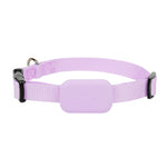 Load image into Gallery viewer, Light purple waterproof GPS pet tracker collar with adjustable strap and paw print design for cats and dogs
