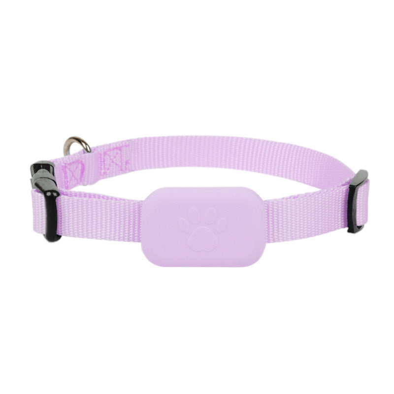 Light purple waterproof GPS pet tracker collar with adjustable strap and paw print design for cats and dogs