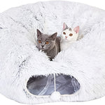 Load image into Gallery viewer, Two cats resting inside a foldable round plush winter cat tunnel nest for small pets and cats
